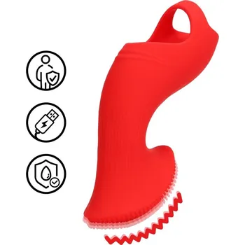 Vibrátor Shots Loveline Textured Finger Vibrator Sunrise Red, silikonový vibrátor na prst pro ženy a páry