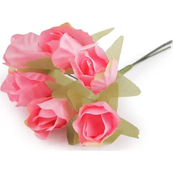 umělá květina Umělá růže na drátku - 3 růžová