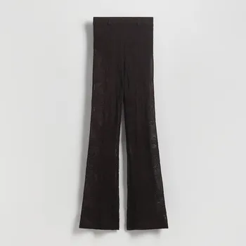 Reserved - Ažurové rozšířené kalhoty - tmavě hnědá - 584GW-89X - 584GW-89X-XL