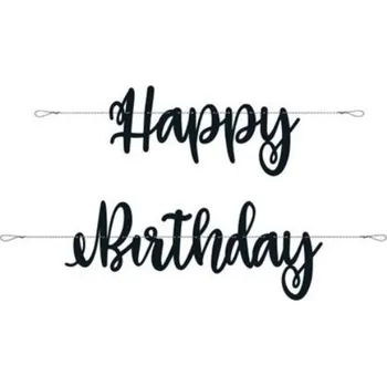 Vlajka Party nápis černý Happy Birthday, 213 cm