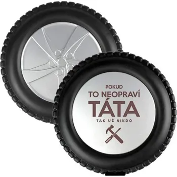 Žertovný předmět Pokud to neopraví táta, tak už nikdo - nástroje v kufříku ve tvaru automobilového kola s gravírováním- Tričkový.cz