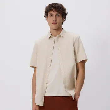 Pánská košile Reserved - Košile střihu regular s vysokým podílem lnu - béžová - 344CA-08X - 344CA-08X-L