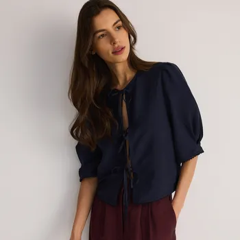 Dámská halenka Reserved - Halenka z lněné směsi - tmavomodrá - 549EI-59X - 549EI-59X-M