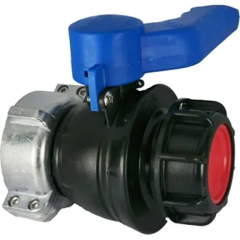 Vodovodní kohout Kohout IBC DN 2" - závity S75x6 AL černý, modrá páka, černé víčko