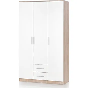 Nábytek Třídveřová šatní skříň se zásuvkami do ložnice Lima - Halmar Dub Sonoma / Bílý Lesk 120x205 cm