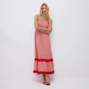 Dámské šaty Reserved - Maxi šaty s kostkovaným vzorem - červená - 546HV-33X - 546HV-33X-XL