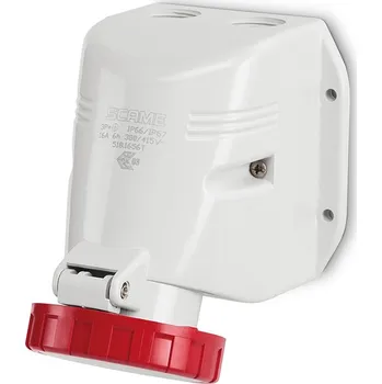 Elektrická zásuvka Scame 518.3257T Zásuvka nástěnná OPTIMA, šikmý box TOP - 3P+N+E, 32A, 6h/380-415 V, 50/60 Hz, IP67