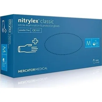 Vyšetřovací rukavice MERCATOR - rukavice Nitrylex nepudrované nitrilové M, modré, 100 ks