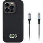 Lacoste Iconic Petit Pique Woven Logo MagSafe Zadní Kryt pro iPhone 15 Pro Black + USB-C/USB-C Datový Kabel