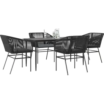 Zahradní sestava zahrada-XL 5dílný zahradní jídelní set s poduškami černý polyratan sklo 3334516