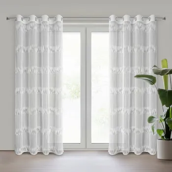 Záclona Hotová záclona SOTERA v bílé barvě na dekorační kolečka