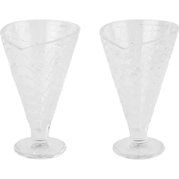 LIVARNO home Sada skleněných pohárů/misek na zmrzlinu, 2dílná (tvar vafle/průhledný)