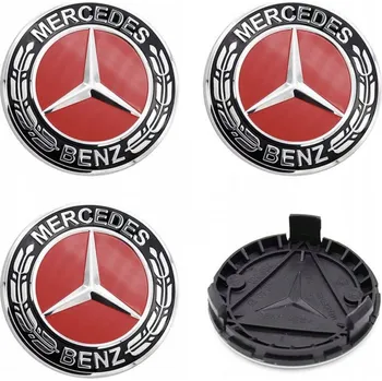 Sada 4ks středových krytek kol 75mm Mercedes červená