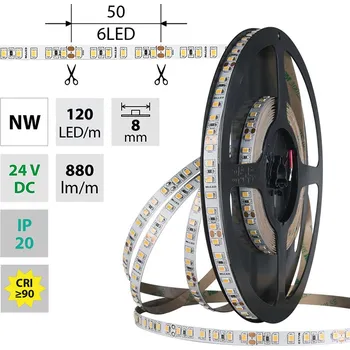 LED osvětlení McLED ML-126.839.60.0 LED pásek SMD2835 NW, 120LED/m, 9,6W/m, DC 24V, 880lm/m, CRI90, IP20, 8mm,