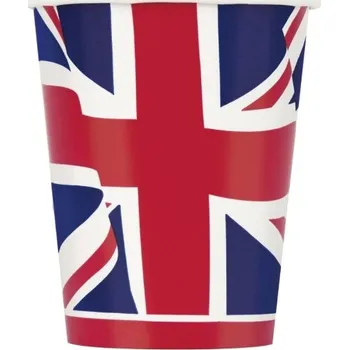 Party dekorace Papírové kelímky Britská vlajka 266 ml – 8 ks