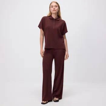 Dámské kalhoty Reserved - Kalhoty z žebrovaného žerzejového úpletu - hnědá - ZQ712-88X - ZQ712-88X-S