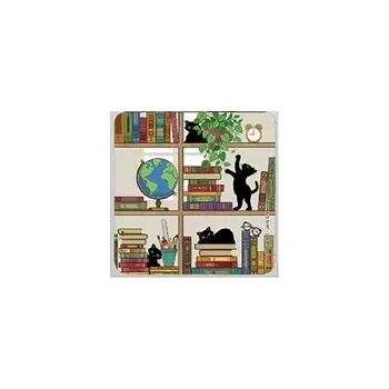 Podložka pod misku Podtácek BUG ART Kočky v knihovně (Korková podložka kočka, s kočkou)