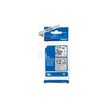 Pásek do tiskárny BROTHER TZE-R931 - kazeta TZ šířky 12mm, TEXTILNÍ páska 4m- pro tvorbu dárků - NELEPÍCÍ - STŘÍBRNÁ PÁSKA, ČERNÝ POTISK