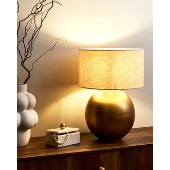 Lampička Stolní lampa mosazná béžové stínidlo bavlna a len kovová železná základna 54 cm moderní styl obývací pokoj Beliani