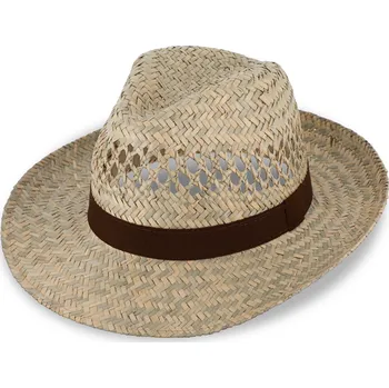 Klobouk Fiebig - Headwear since 1903 Slaměný klobouk s hnědou stuhou - Fedora Velikost: 61 cm (XL)