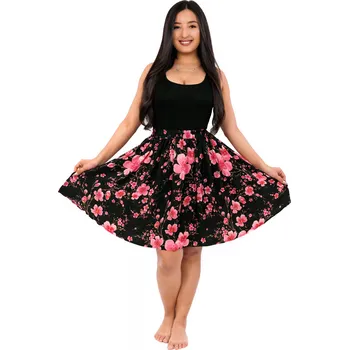 Dámská sukně Himalife Kolová sukně s kapsami Amaris - černá s růžovou Velikost: XXL/3XL - Móda pro plnoštíhlé, Oblečení nadměrné velikosti