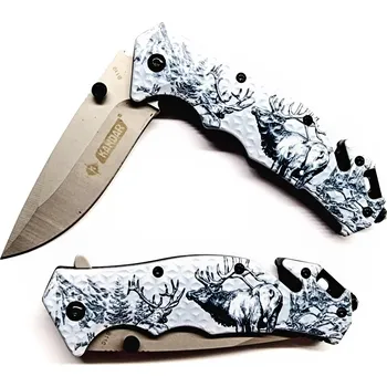 Pracovní nůž Záchranářský nůž KANDAR N-110 kovový, šedý (Obsahuje zavírací nůž, řezák bezpečnostních pásů a nástroj na rozbití skla)