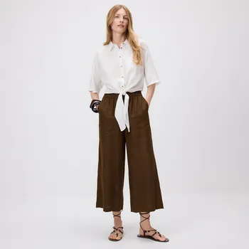 Reserved - Lněné kalhoty culotte - tmavě hnědá - 689AC-89X - 689AC-89X-XL