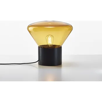 Lampička Brokis Zajímavá stolní lampička ze dřeva a skla Muffins Wood Mini Table Barva skla: Transparentní, Povrch montury: Dub evropský - černě mořený, Barva kabelu: Tmavě šedá PC00910_100