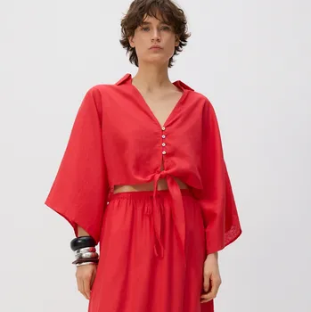 Pánská košile Reserved - Lněná košile s vázáním - červená - RX799-33X - RX799-33X-M