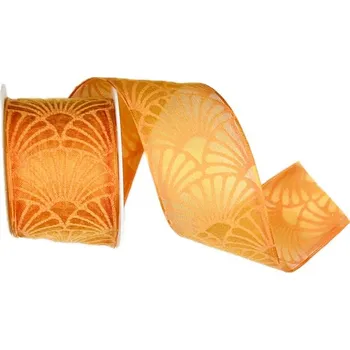 Stuha Stuha taftová ART DÉCO ORANGE oranžová průsvitná 40mm x 2m (15,-Kč/m) (Stuha taftová, průsvitná, oboustranná, s vetkaným vlascem v lemu)