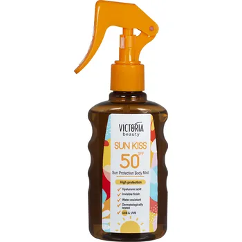 Tělový krém Victoria beauty SUN KISS SPF50 Ochranný voděodolný tělový sprej s kyselinou hyaluronovou 200 mL