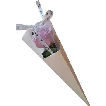umělá květina made by ANTEROS Dekorace Mýdlový květ růže na stonku s lístky v dárkovém obalu Světle fialová