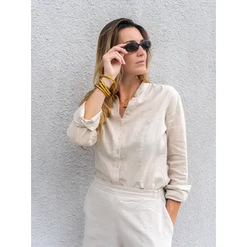 Dámská košile TallGuys Dámská prodloužená lněná košile | Dlouhý rukáv | Natural Velikost: 3XL