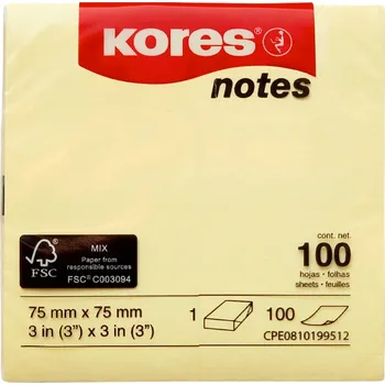 Samolepící bloček Samolepicí bločky Kores 75x50mm, žluté, 100 lístků v bločku