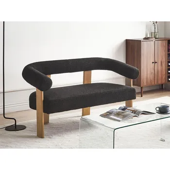 Pohovka 2místná pohovka černá tmavě hnědá buklé čalounění dřevěné nohy retro styl obývací pokoj Beliani