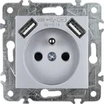 Elhard Zásuvka + 2x USB Royal, stříbrná