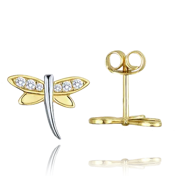 Náušnice Olivie MINET Zlaté náušnice vážky ze žlutého a bílého zlata s bílými zirkony Au 585/1000