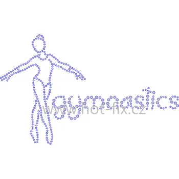 CG003 - gymnastka nápis nažehlovací hot-fix kamínková aplikace na textil, rozměry cca 18,7x11,5cm barva: polobroušené kameny barva 201 AB Crystal /stříbrná s duhovým efektem