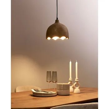 Stojací lampa Závesná lampa světle hnědá mangové drevo kulaté stínidlo na strop moderní styl kuchyně jídelna Beliani