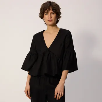 Dámská halenka Reserved - Lněná halenka - černý - YS037-99X - YS037-99X-XL