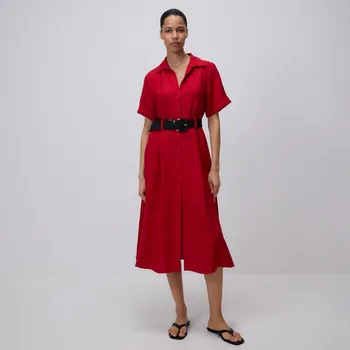 Dámské šaty Reserved - Midi šaty s příměsí lnu - červená - 5139V-33X - 5139V-33X-L
