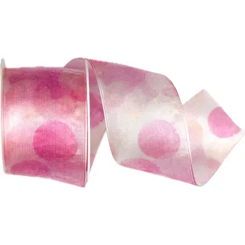 Stuha Stuha organzová PLAYFUL DOTS PINK růžová průsvitná 40mm x 2m( 15,-Kč/m) (Stuha organzová, oboustranná, růžová, s vlascem v lemu)