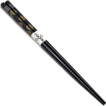 Příbor RED SAMURAI Jídelní hůlky Orient Gold – černé s ornamenty