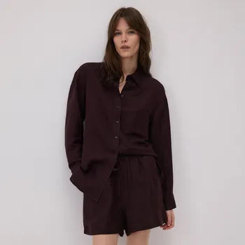 Dámské kraťasy Reserved - Kraťasy s příměsí lnu - tmavě hnědá - 273BV-89X - 273BV-89X-S