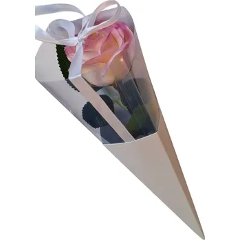 umělá květina made by ANTEROS Dekorace Mýdlový květ růže na stonku s lístky v dárkovém obalu Růžový melír