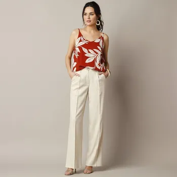 Široké vzdušné kalhoty, příměs lnu přírodní 42