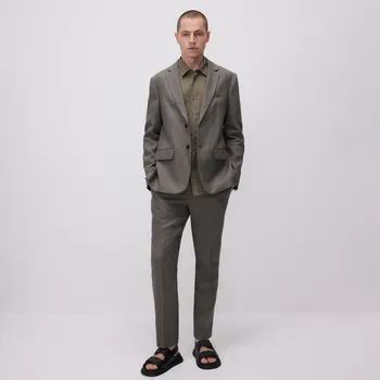 Reserved - Lněné kalhoty rovného střihu - zelená - 156EG-87X - 156EG-87X-48