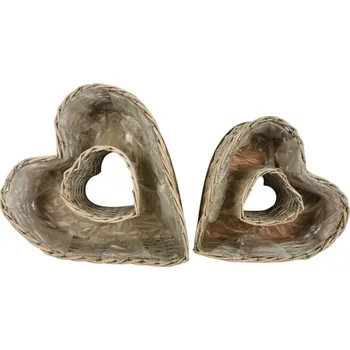 Proutěný košík srdce šedý, sada 2 ks