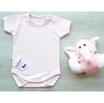 AMÁLKA Bavlněné body krátký rukáv pudrové, jemný ažurový vzor Velikost: 86