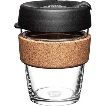 Termohrnek KeepCup KeepCup: Brew + Brew Cork KeepCup: Black, Objem: M 340 ml, Materiál: Sklo + korek